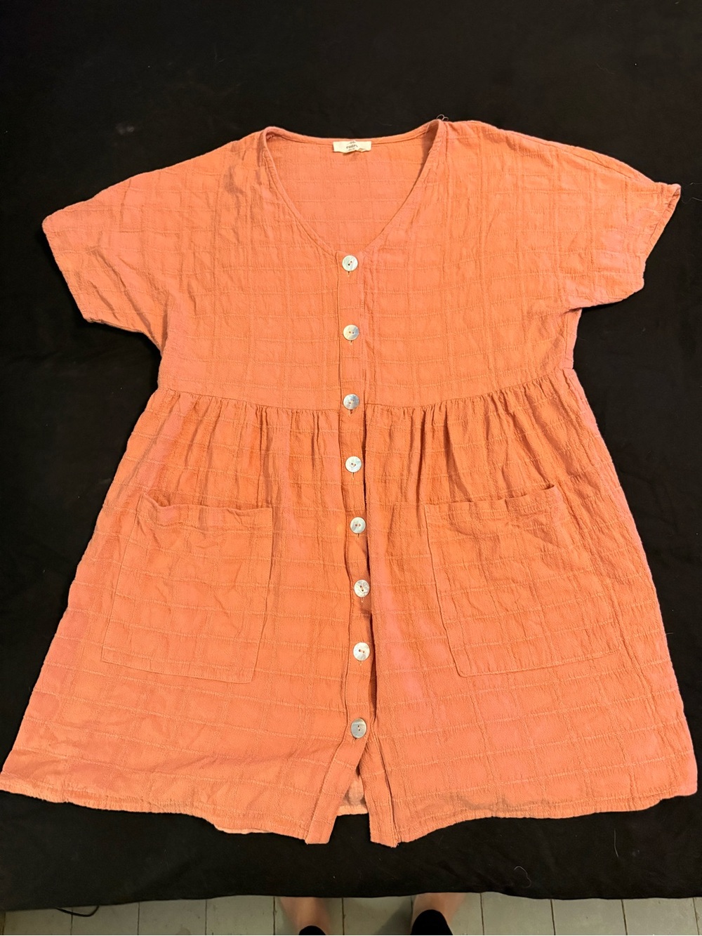 Coral Button-Front Casual Dress with Pockets